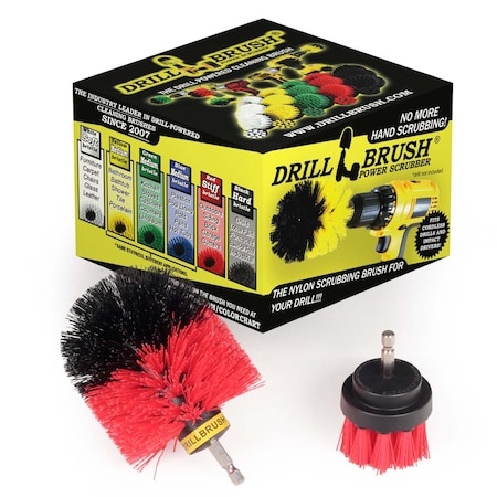 Drillbrush Red Stiff Bristle Rotary Cleaning Drillbrushes for Cleaning, PK 2 R-S-2O-QC-DB